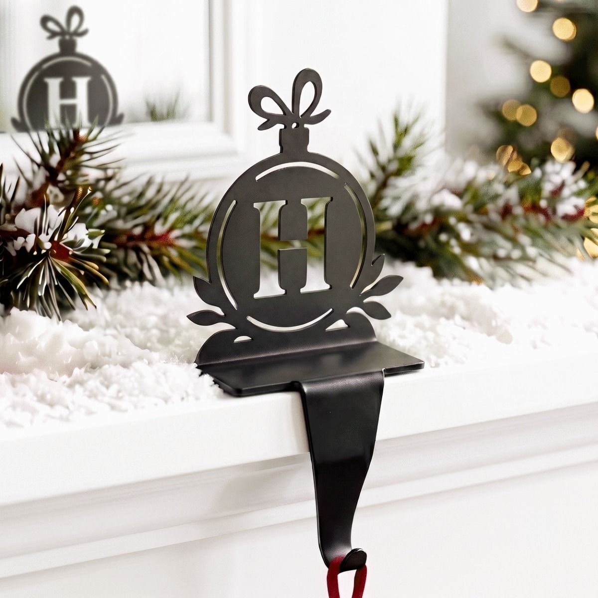 The Letter H Stocking Holder on a White Mantelpiece in a Country Home - Digital Illustration