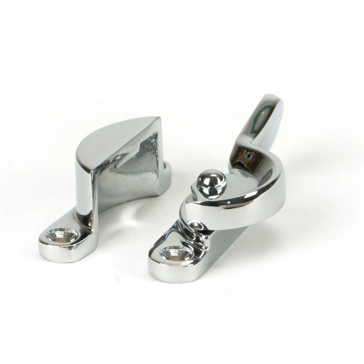 The Locking Fitch Sash Window Fastener- Polished Chrome Shown from the Side 
