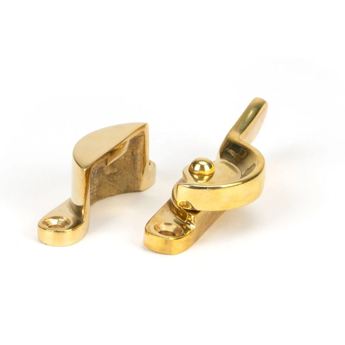 The Locking Fitch Sash Window Fastener - Polished Brass Shown from the Side 
