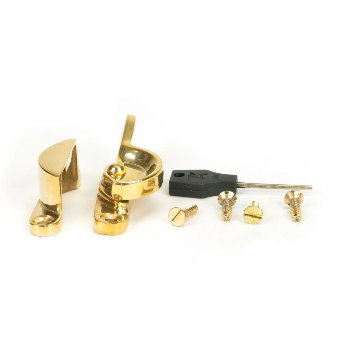 The Locking Fitch Sash Window Fastener - Polished Brass with Components 