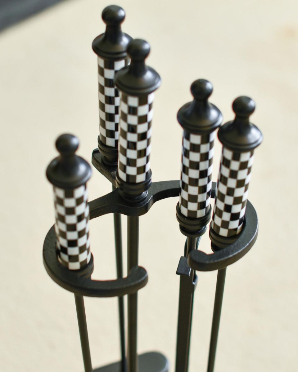 Close Up Of "The Ludos" Checkered White & Black Companion Set Handles