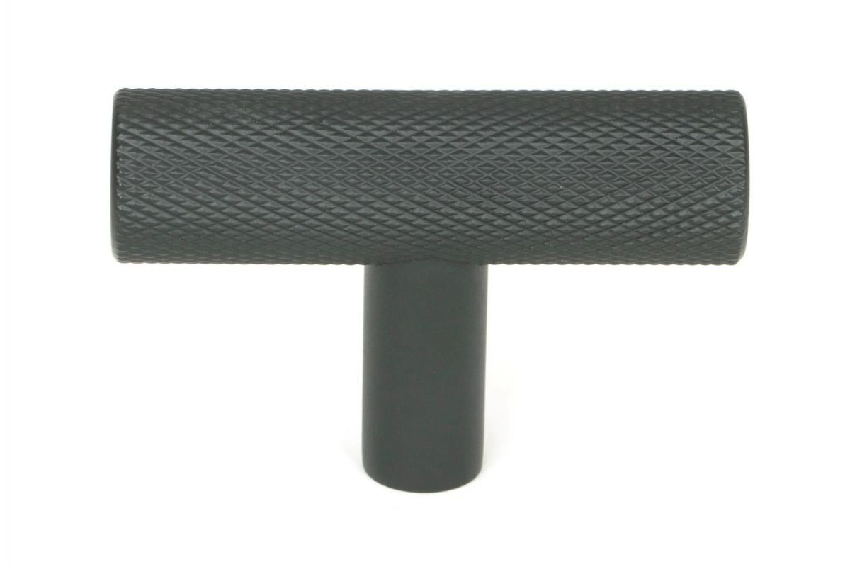 The Matt Black "Astor" Knurled Industrial T-Bar Cabinet Fitting shown on a White Background Displayed Front on