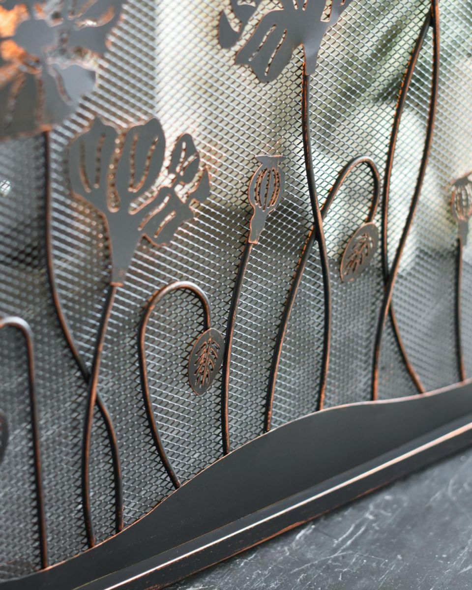 Close Up Of "The Meadow" Antique Fire Guard Wildflower Designs Close Up Of "The Meadow" Antique Fire Guard Wildflower Designs