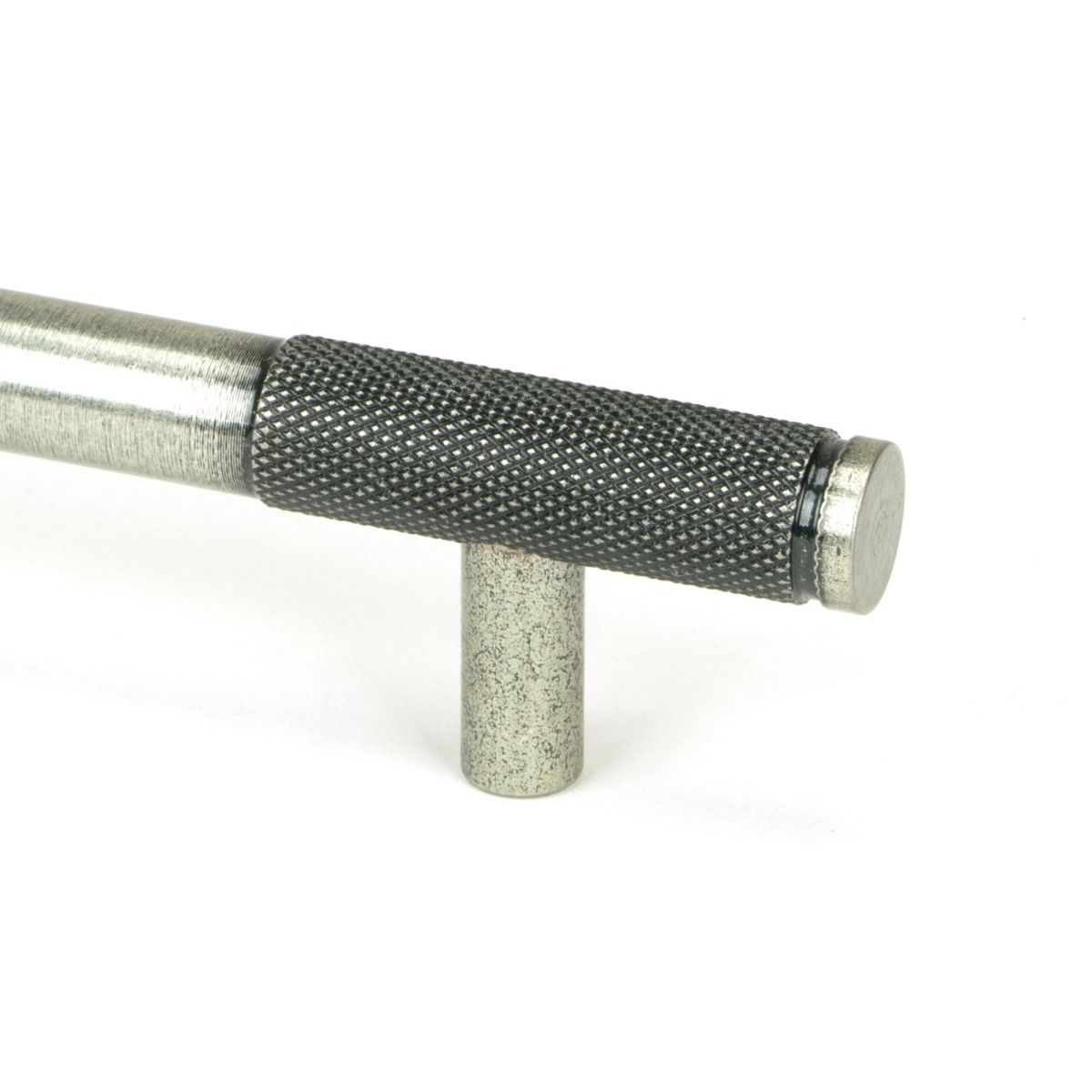 The Medium Half Knurled Cabinet Pull Handle in Pewter Looking Close up of the End of the Knurled Handle