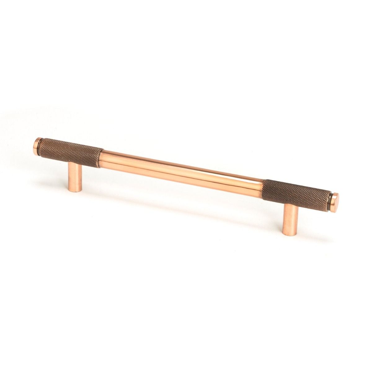The Medium Half Knurled Cabinet Pull Handle in Polished Bronze Shown Upright on a White Background