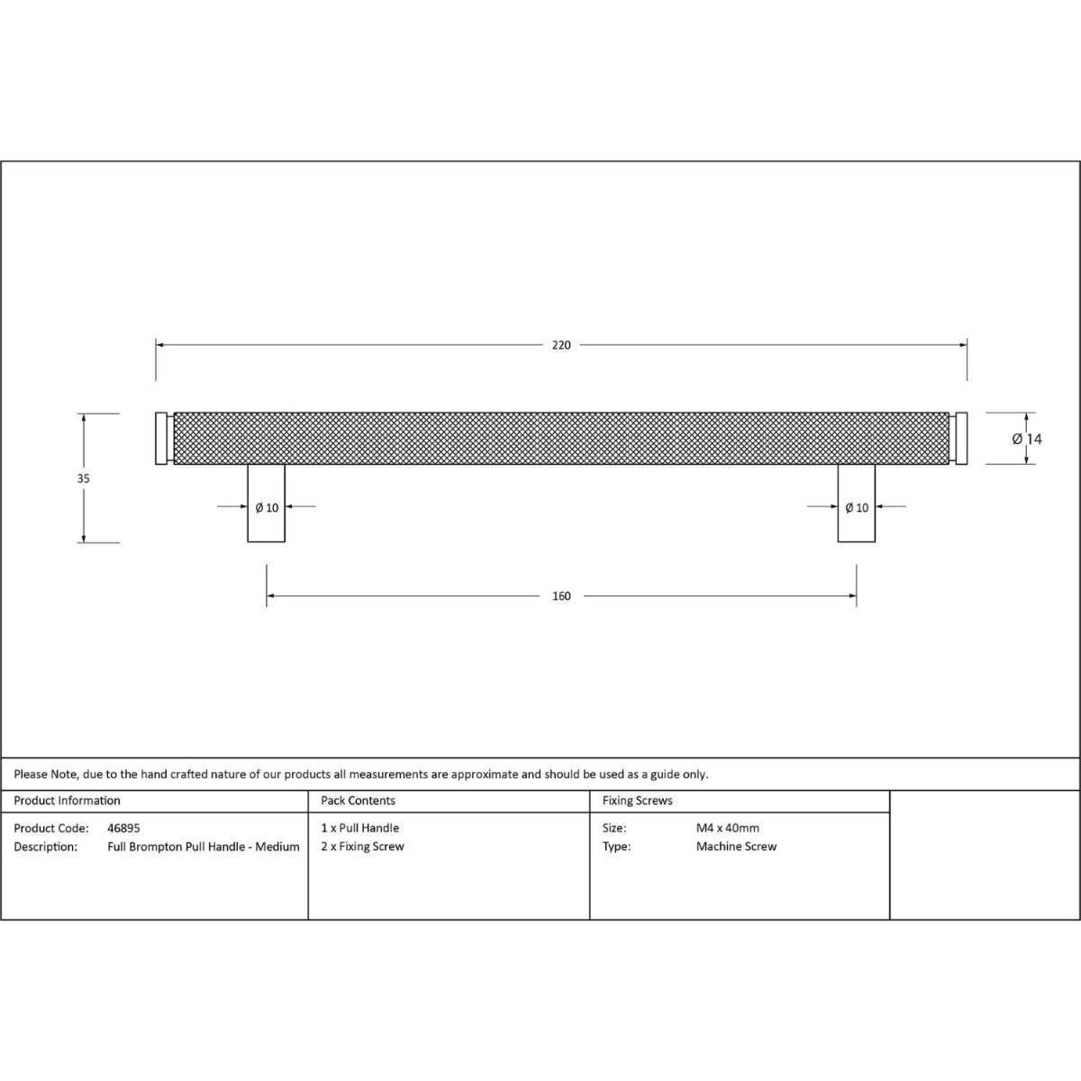 The Medium Knurled Cabinet Pull Handle in Aged Brass Technical Drawings and Dimensions