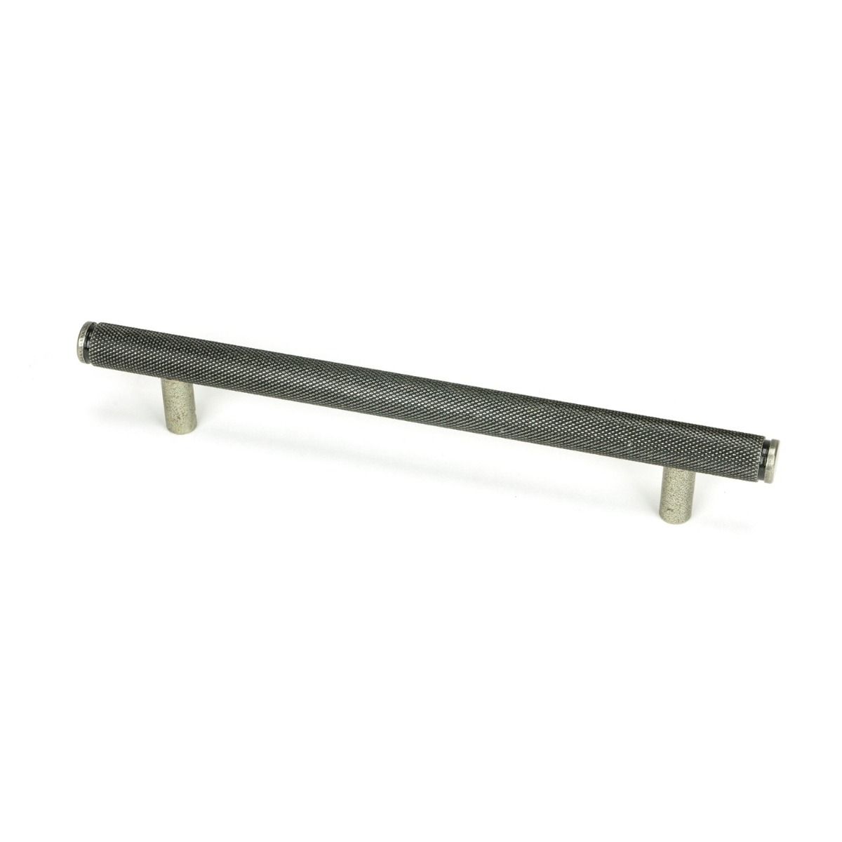 The Medium Knurled Cabinet Pull Handle in Pewter Shown Upright on a White Background