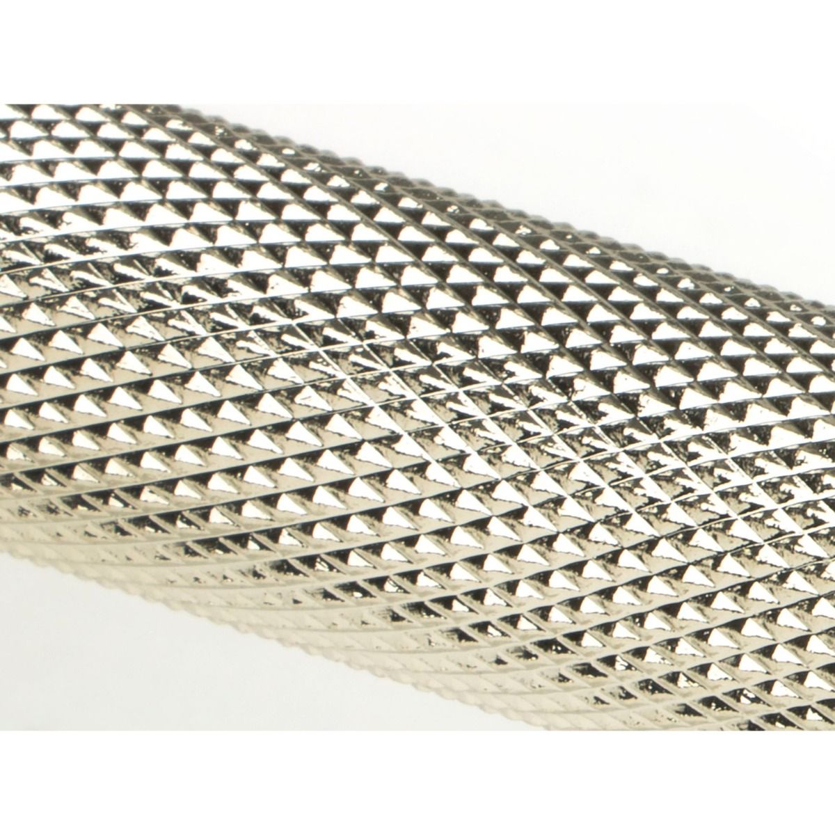 The Medium Knurled Cabinet Pull Handle in Polished Nickel Looking Close up of the Knurled Grip on the Central Bar