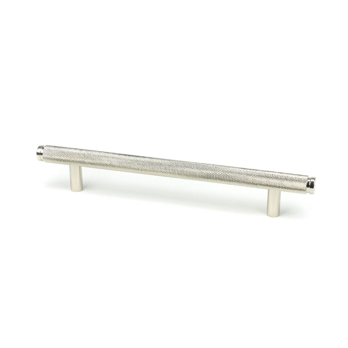 The Medium Knurled Cabinet Pull Handle in Polished Nickel Shown Upright on a White Background
