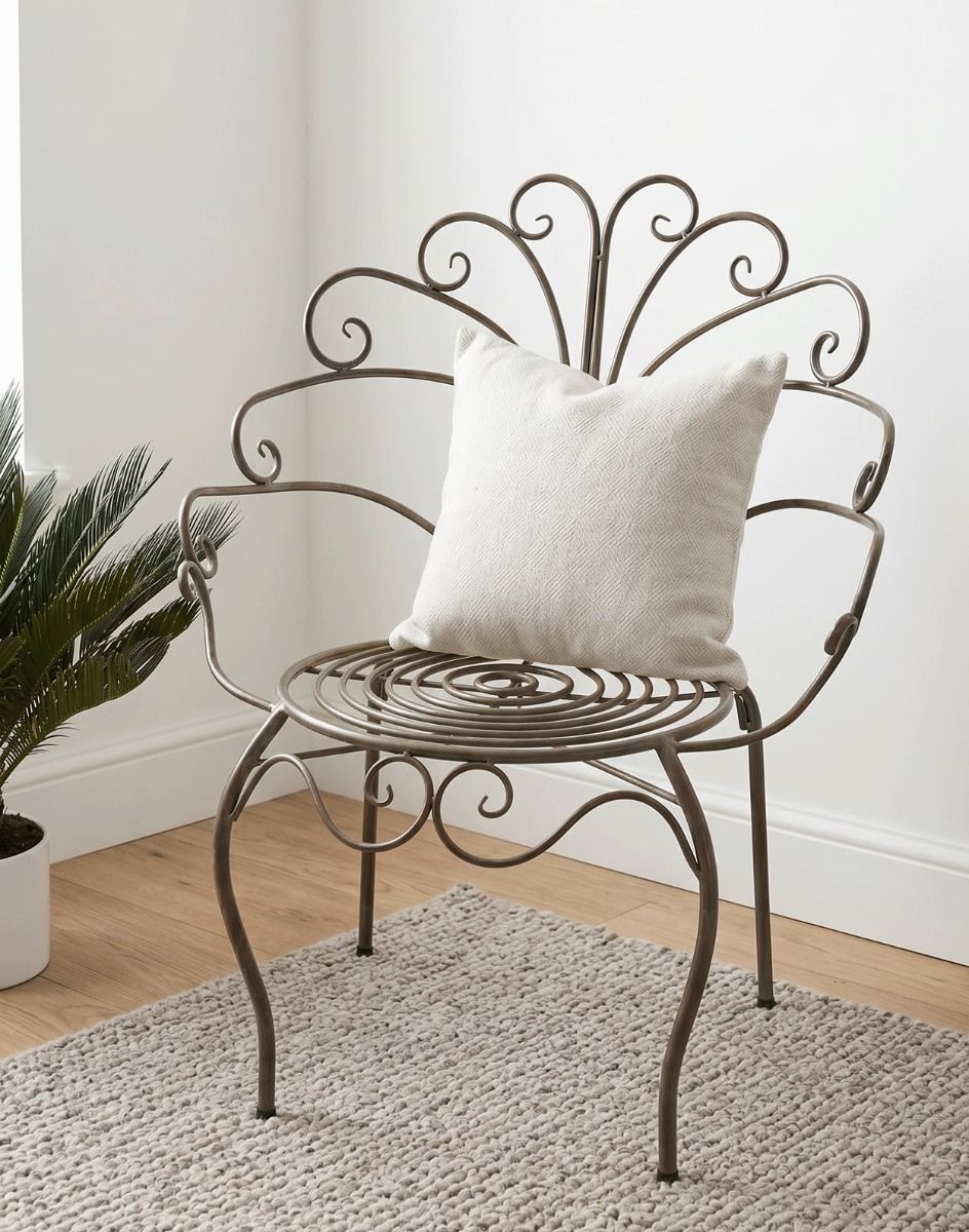 The Metal Scroll Design Chair in the Corner of a Cream Coloured Modern Room - Digital Illustration