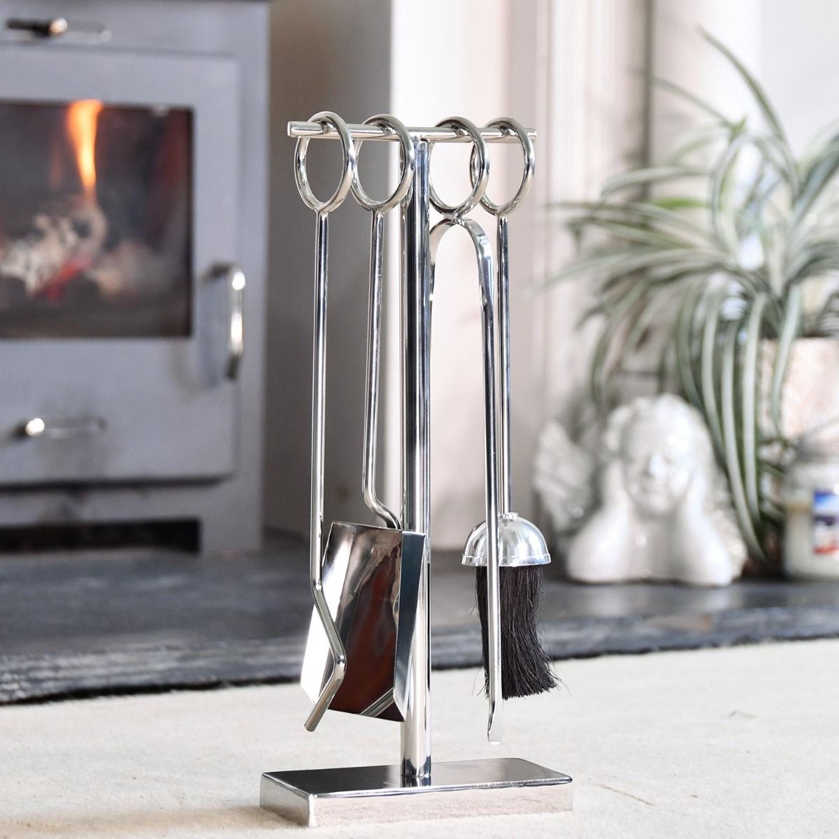 The "Middleton" Hammered Polished Steel Companion Set in Situ in Front of the Fire Place - Digital Illustration