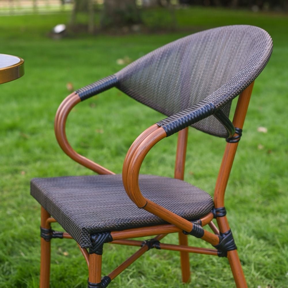 The Monaco Parisian Bistro Set in Black and Grey s`howing a Side View of one of the Chairs