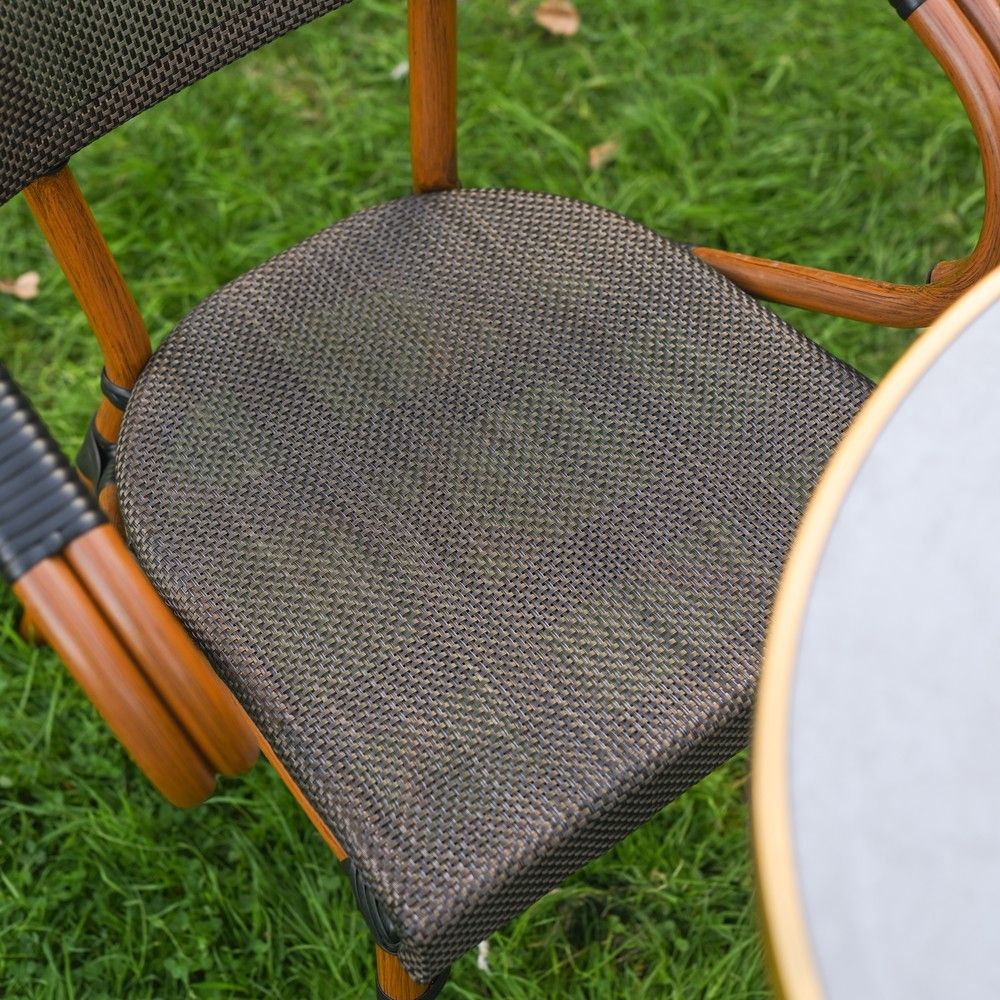 The Monaco Parisian Bistro Set in Black and Grey Showing a Close up of the Seat
