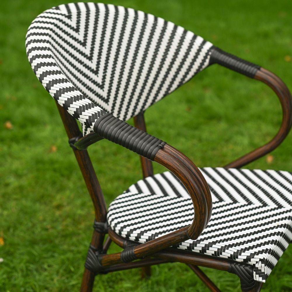 The Monaco Parisian Bistro Set in Black and White Showing a Close up of the Bamboo Effect Armrest