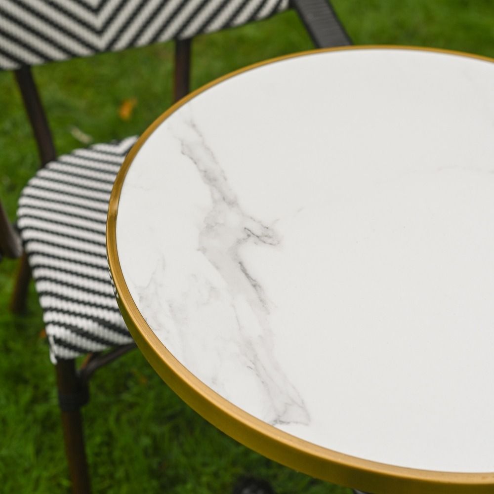 The Monaco Parisian Bistro Set in Black and White Showing a Close up of the Marble Effect Table Top
