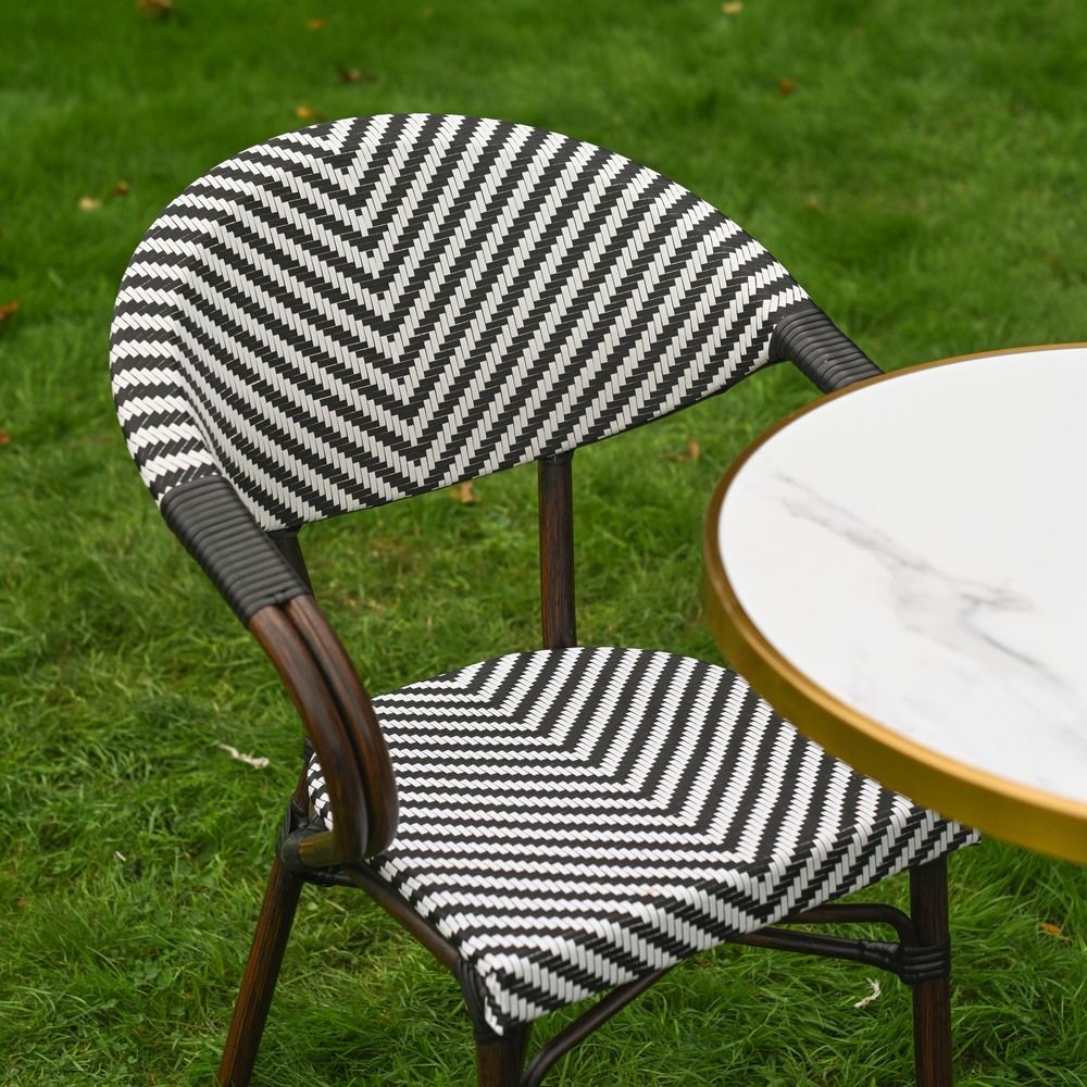 The Monaco Parisian Bistro Set in Black and White Showing a Close up of the Woven Backrest