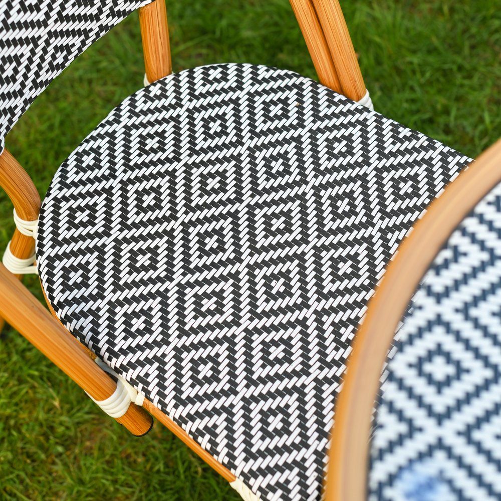 The Orbis Diamond 4-Seater Bistro Dining Set in Black & White Showing the Patterned Seat