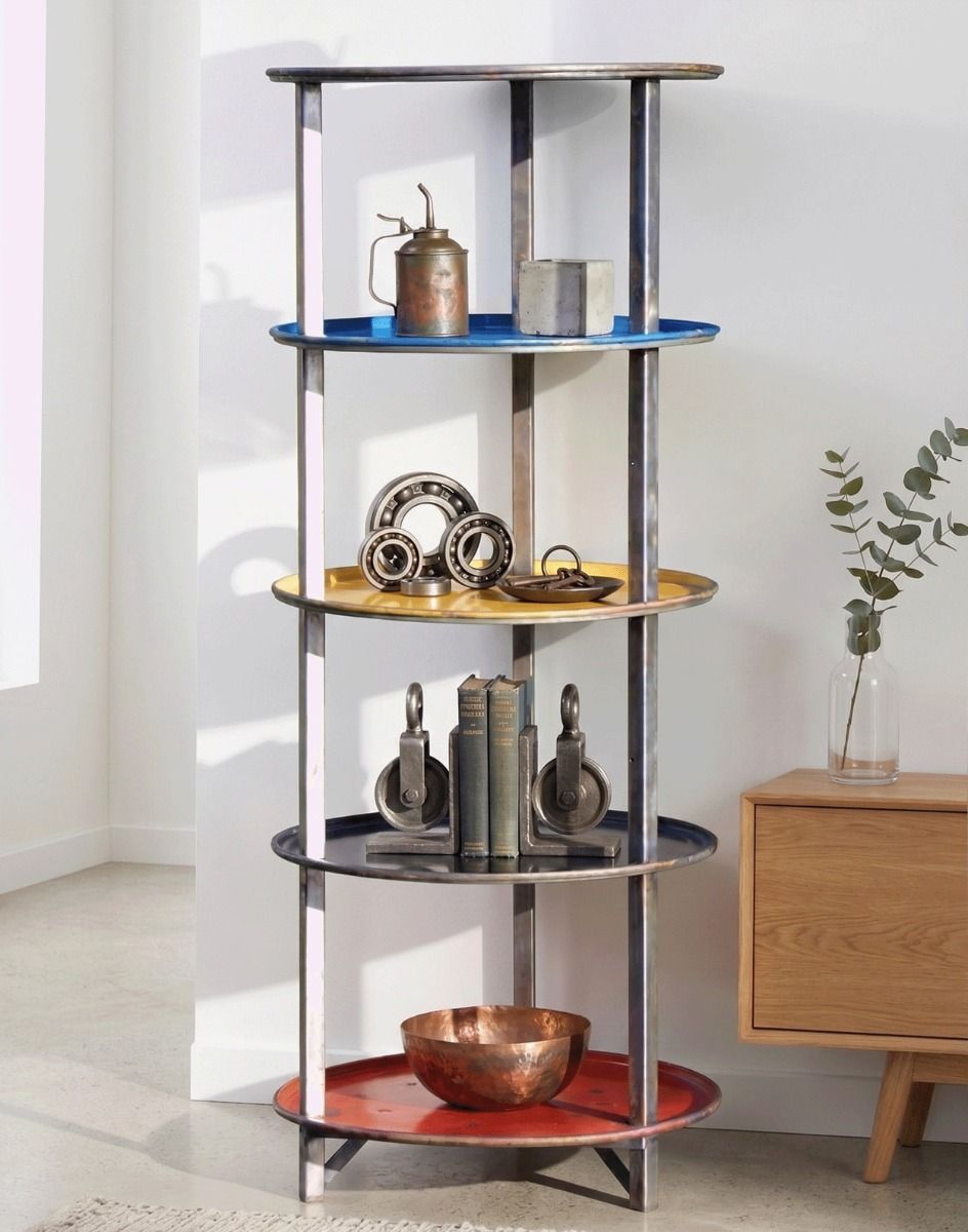 The ‘Orbit’ Upcycled Oil Drum shelving Unit in a Contemporary White Home Interior - Digital Illustration 