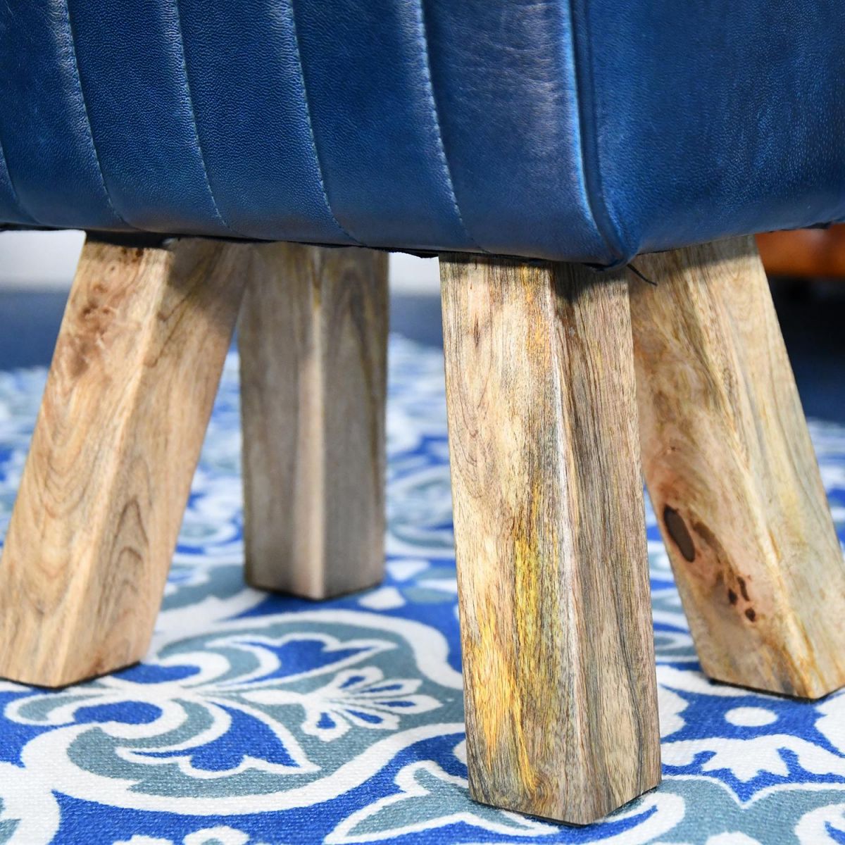 Close-up of the Mango Wood Legs on the Stool