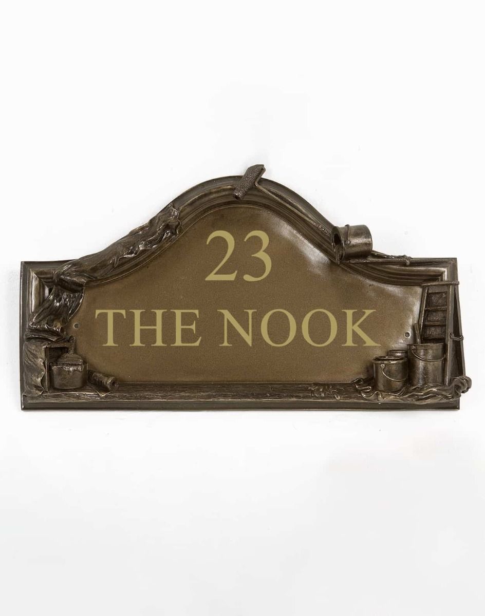 The Painter and Decorators House Name Sign with Custom Vinyl Writing on a White Background 
