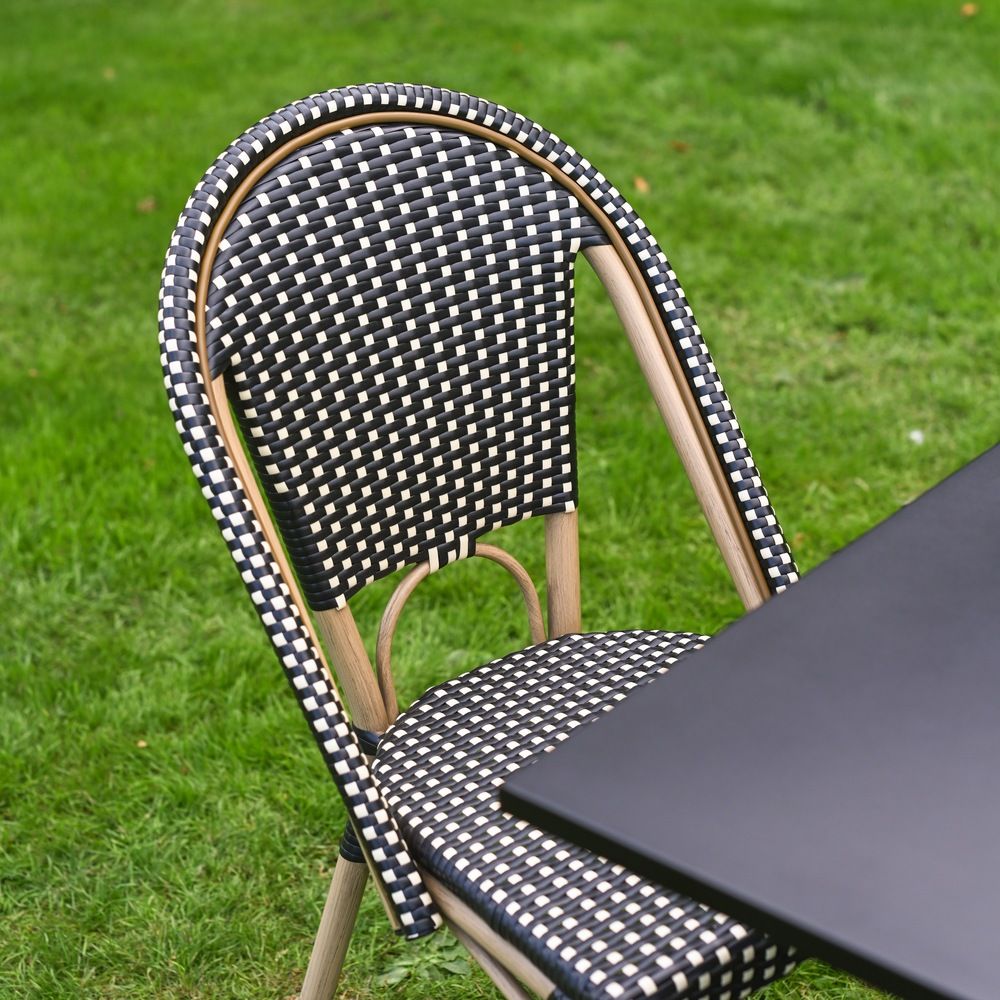 The Parisienne Bistro 2 Seater Outdoor Dining Set in Black and White Showing a Close up of the Rattan Weave