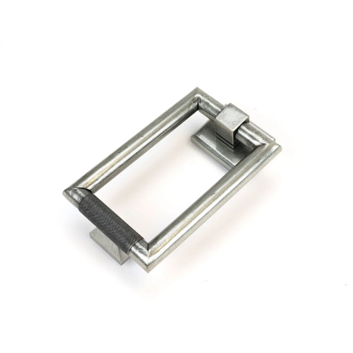 The Pewter Modern Knurled Rectangular Door Knocker on a White Background 