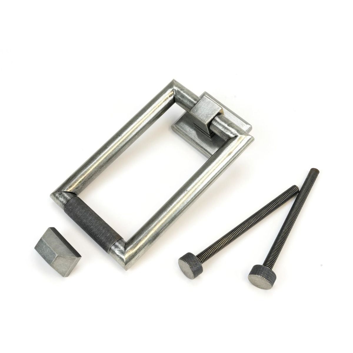 The Pewter Modern Knurled Rectangular Door Knocker with all Components 