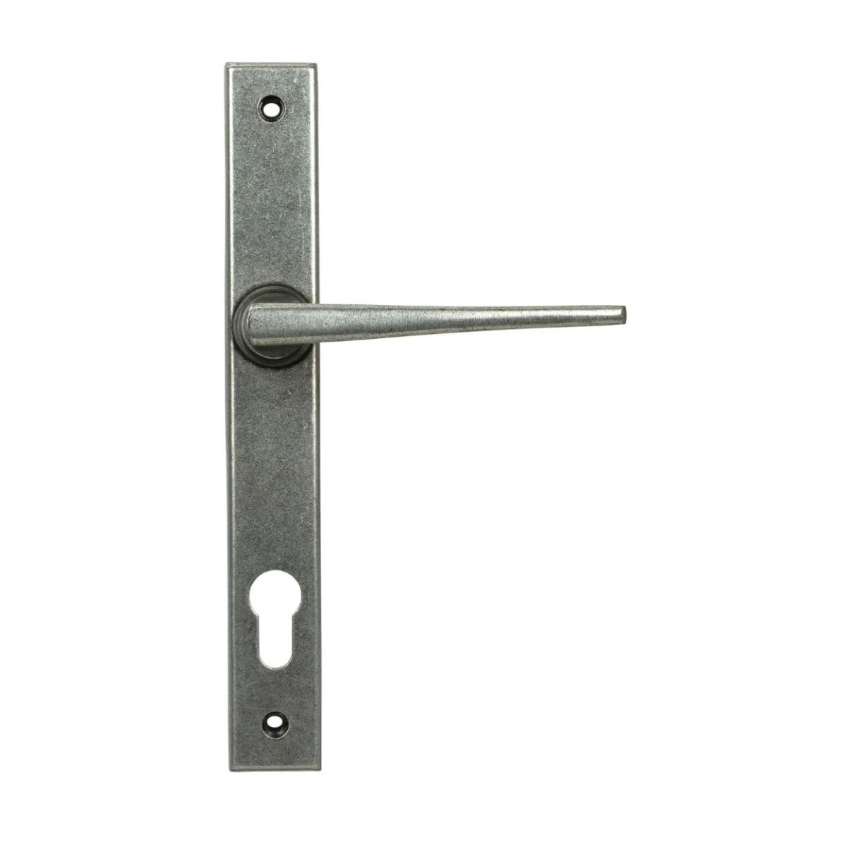 The Pewter Slimline Espag Lever Door Handle (92mm Centres) Shown from the Front