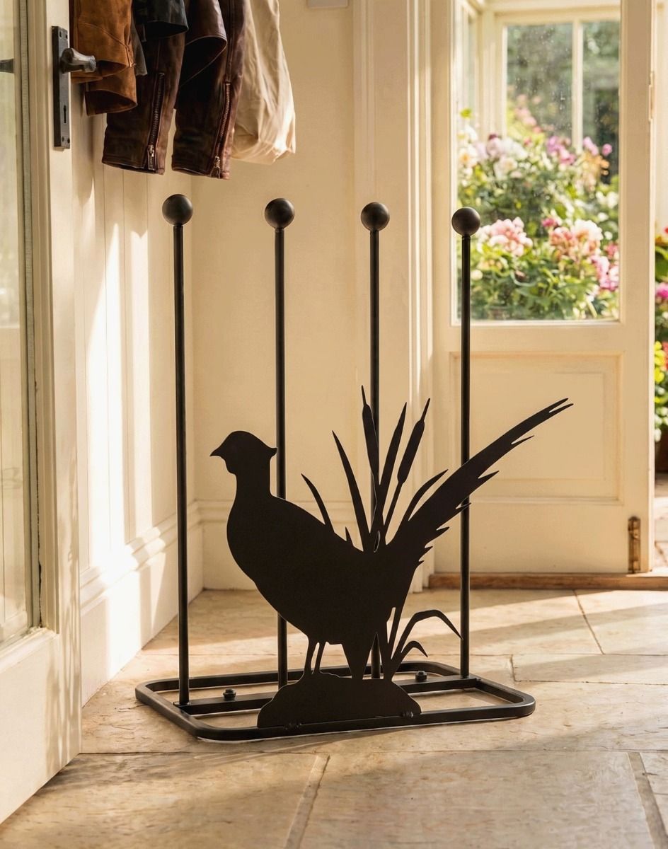 The Pheasant Welly Boot Holder on a Stone Tiled Entrance Hallway - Digital Illustration 