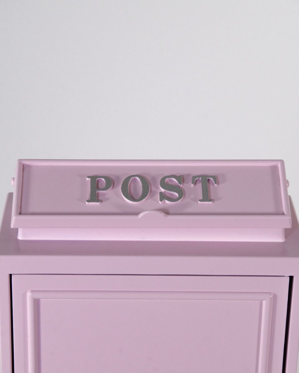 The Pink "Oxford" Wall Mounted Post Box with Silver Detail Seen from Above