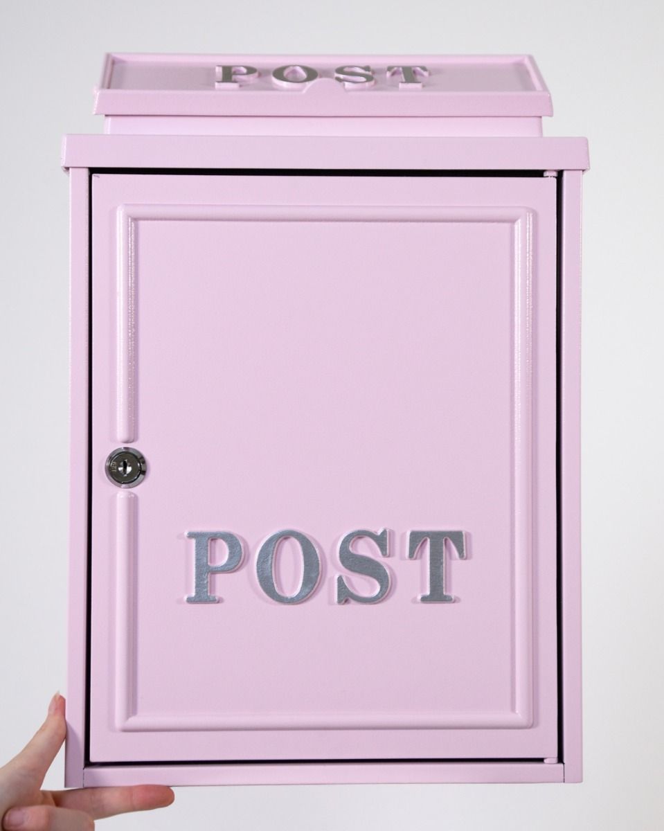 Pink "Oxford" Wall Mounted Post Box with Silver Detail