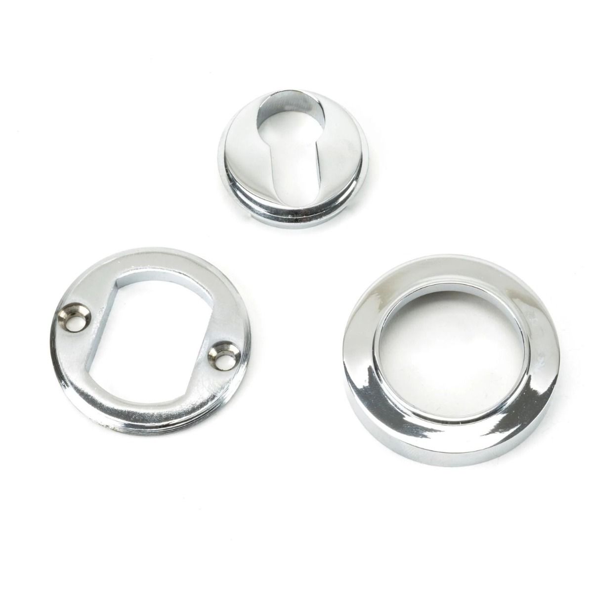 The Plain Concealed Standard Euro Escutcheon - Polished Chrome with all of the Components 