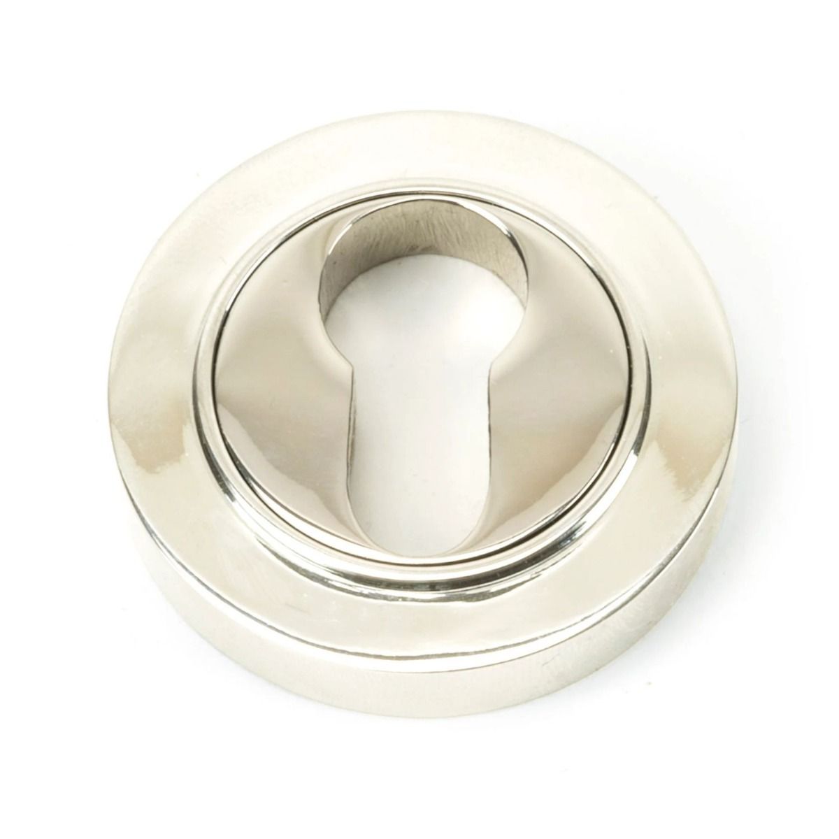 The Plain Concealed Standard Euro Escutcheon - Polished Nickel on a White Background 