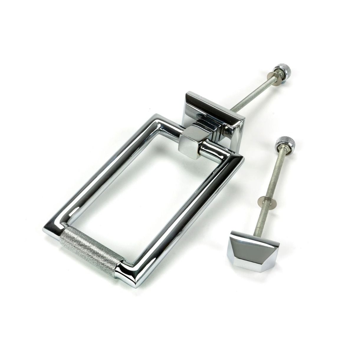 The Polished Chrome Modern Knurled Rectangular Door Knocker with Bolts