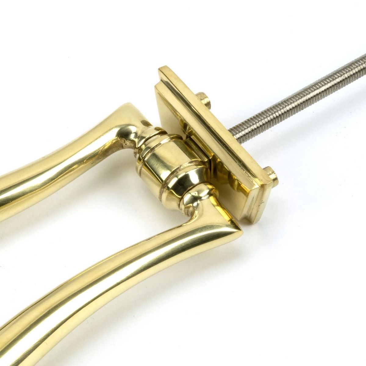 The Polished Brass Art Deco Geometric Loop Door Knocker close up of the Hinge
