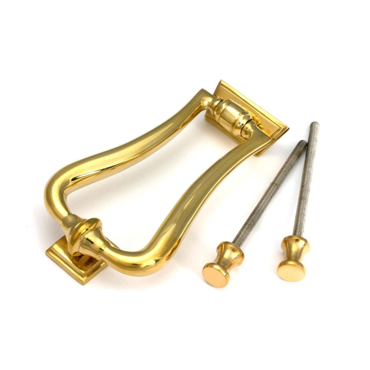 The Polished Brass Art Deco Geometric Loop Door Knocker on a White Background 