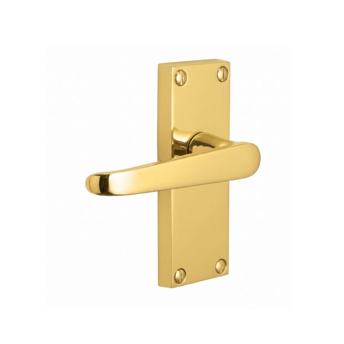 The Polished Brass Victorian Straight Door Handles - 115mm Lever Latch Pair on a White Background
