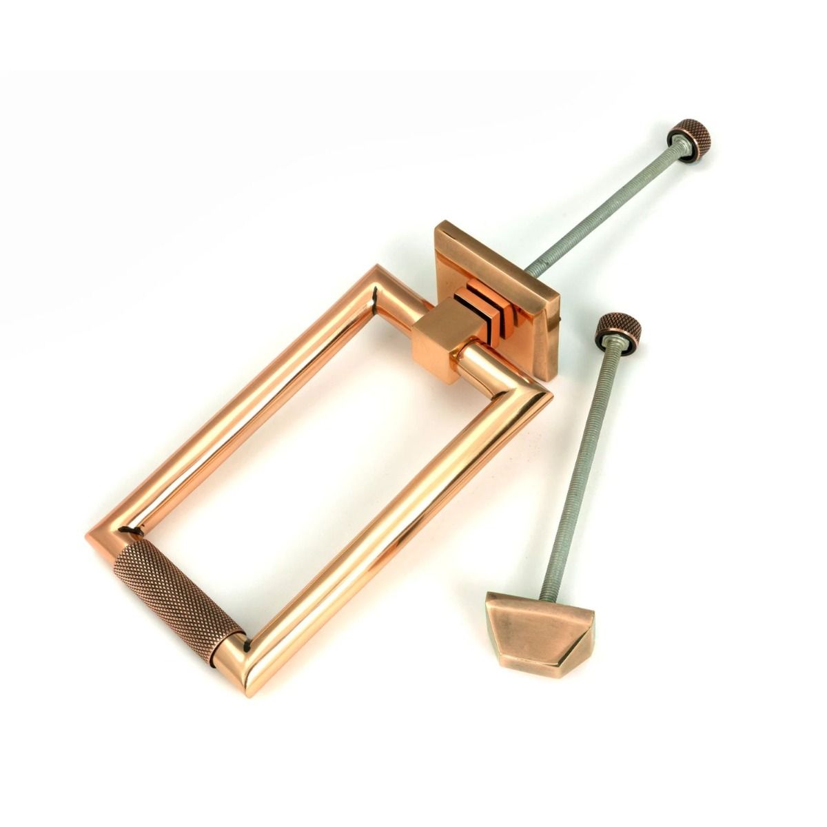 The Polished Bronze Modern Knurled Rectangular Door Knocker with Bolts
