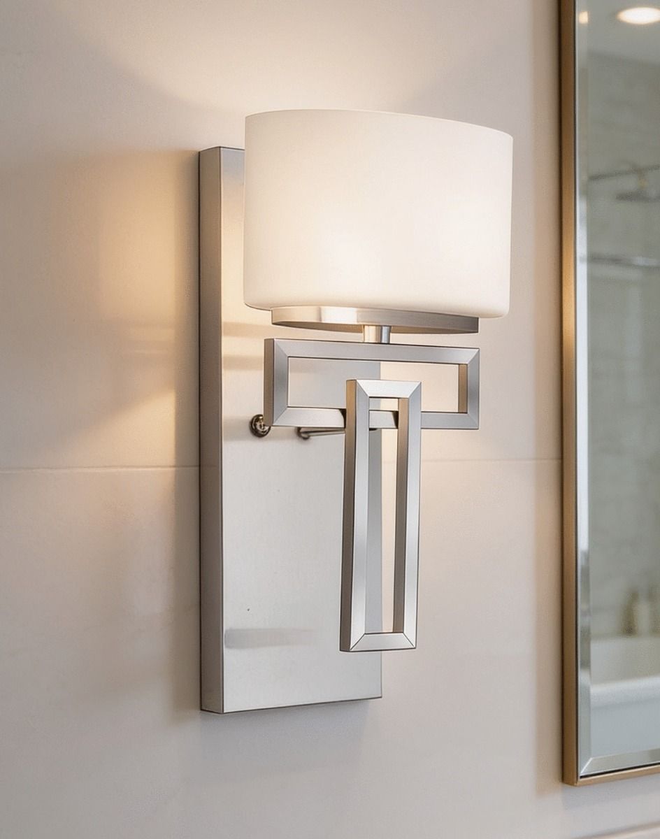 The Polished Chrome "Elvaston" Bathroom Wall Light in a Modern Living Room Interior - Digital Illustration 