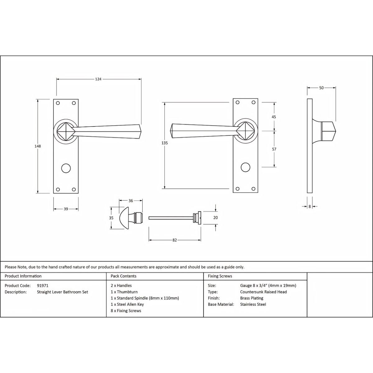 The Polished Chrome Geometric Tapered Privacy Suite Bathroom Lever Handles Technical Drawings and Dimensions 