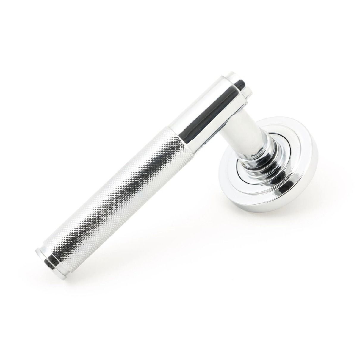 The Polished Chrome Knurled Lever on Art Deco Rose Set on a White Background 