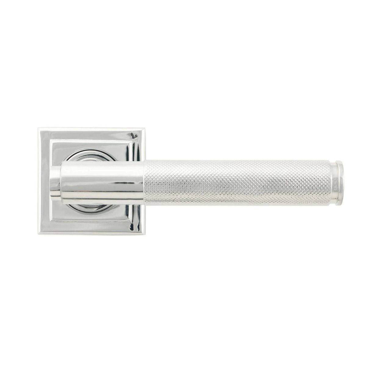 The Polished Chrome Knurled Lever on Square Rose Set Shown in the Square Orientation