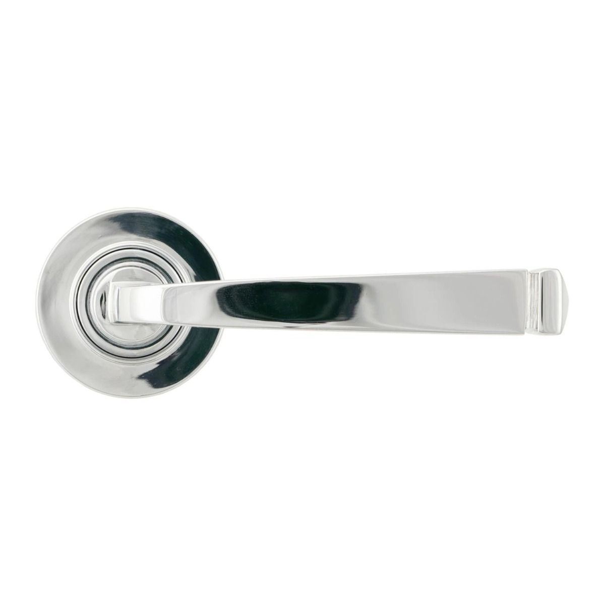 The Polished Chrome Tapered Lever on Plain Rose Set Viewed from the Front