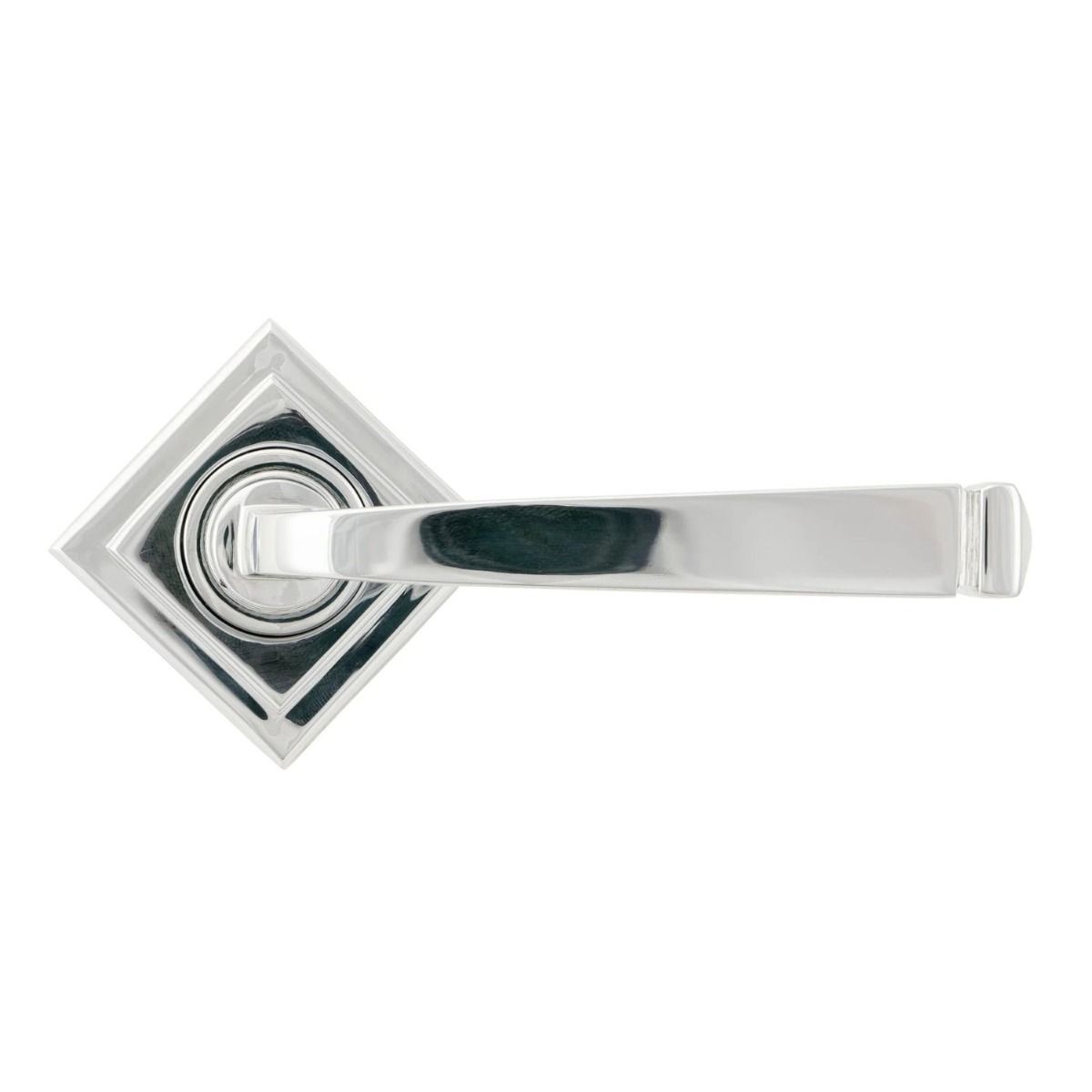 The Polished Chrome Tapered Lever on Square Rose Set Displayed in a Diamond Orientation