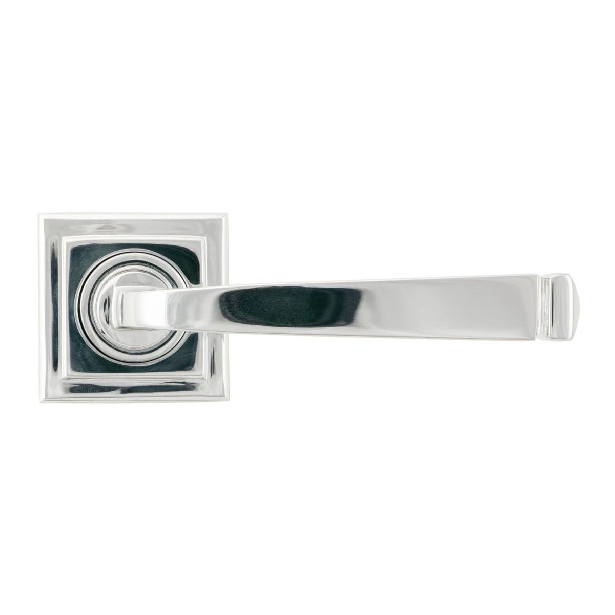 The Polished Chrome Tapered Lever on Square Rose Set Displayed in a Square Orientation