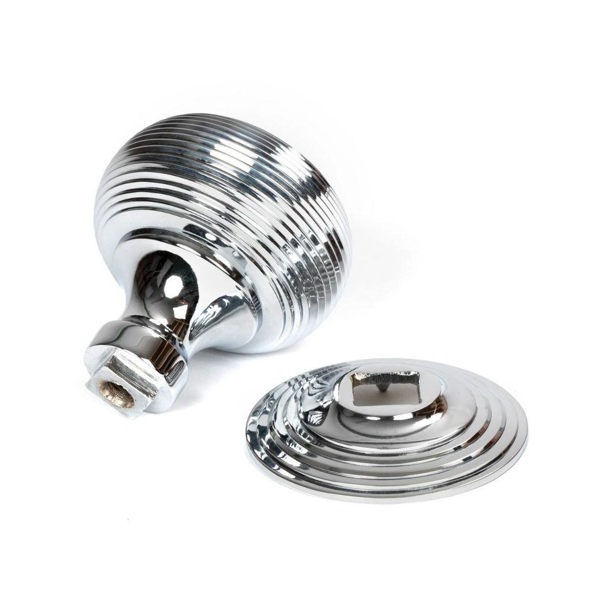 The Polished Chrome Traditional Beehive Centre Door Knob Shown from Behind with Rose