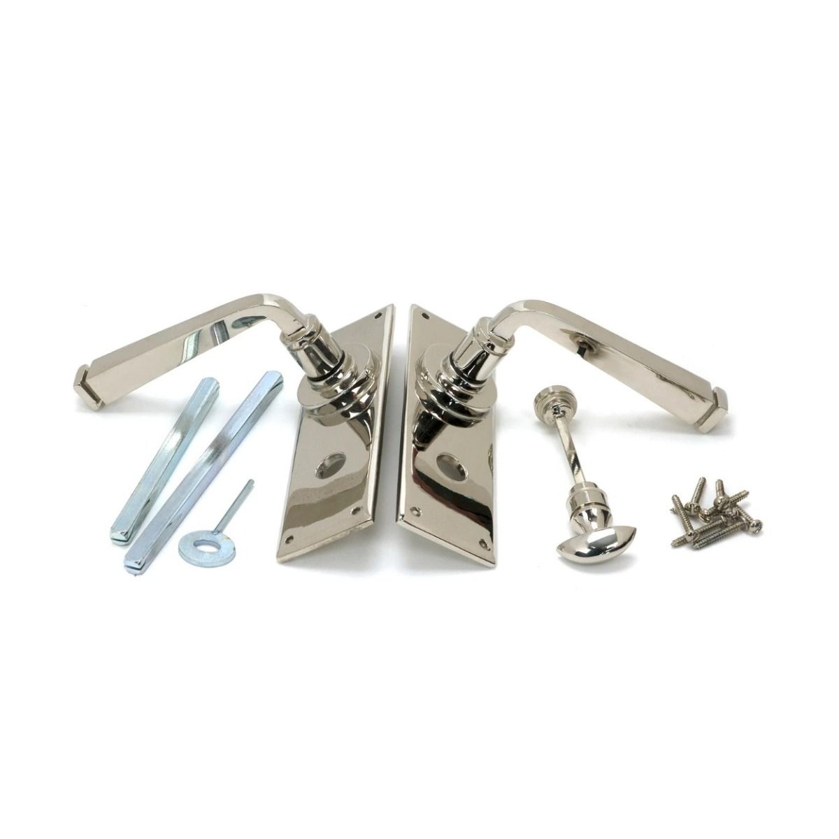 The Polished Nickel Sleek Architectural Privacy Suite Bathroom Lever Handles