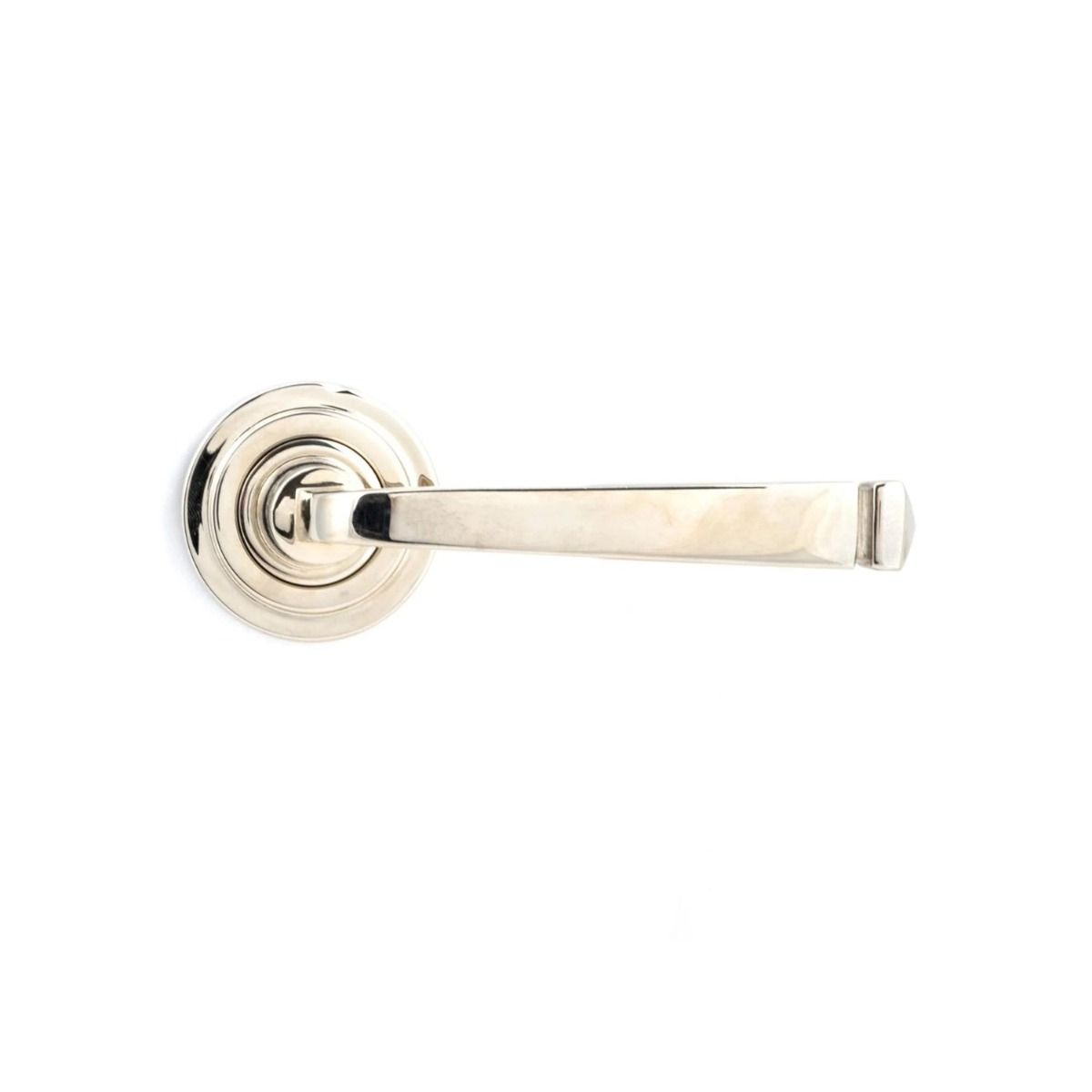 The Polished Nickel Tapered Lever on Art Deco Rose Set Shown from the Front
