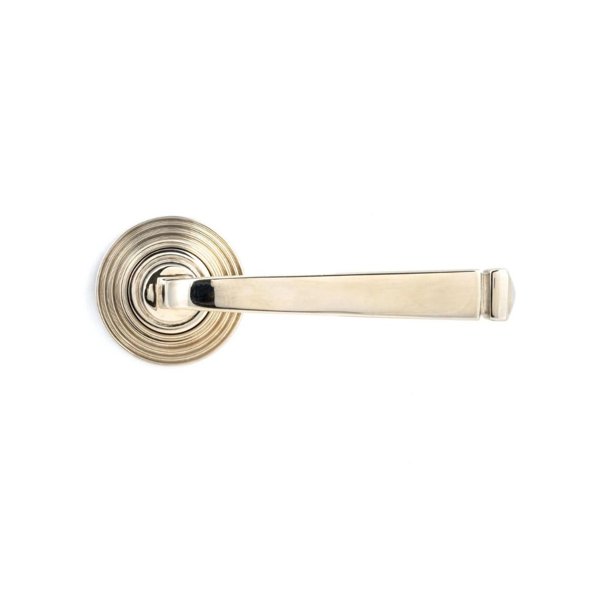 The Polished Nickel Tapered Lever on Beehive Rose Set Shown from the Front