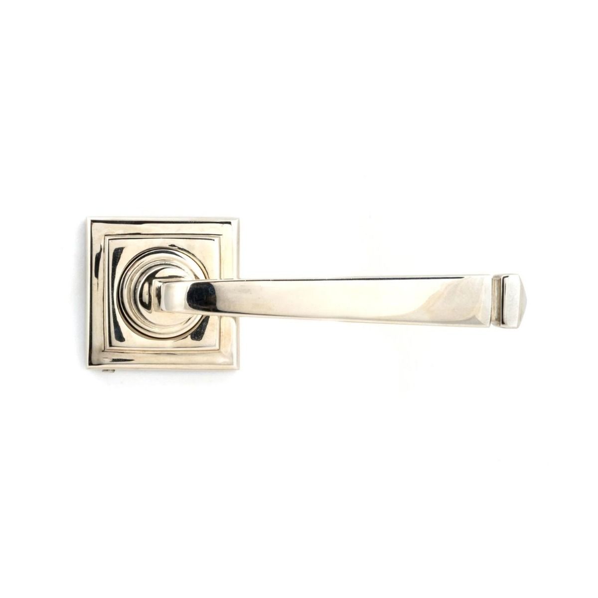 The Polished Nickel Tapered Lever on Square Rose Set Shown in the Square Orientation